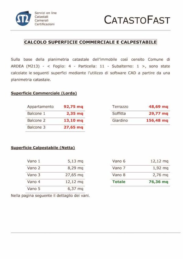 calcolo superficie planimetria catastale